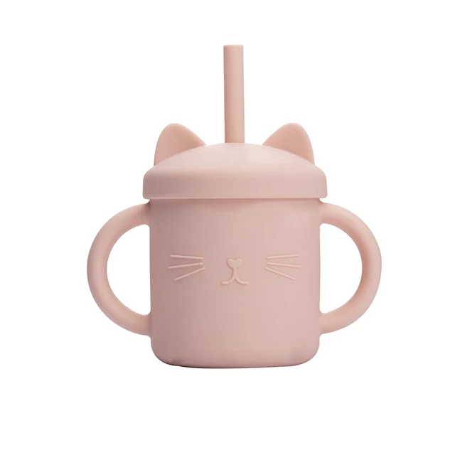 200ML Baby Feeding Drinkware Straw Cup Baby Learning Feeding Bottles Anti-Hot Leakproof Silicone Tableware Toddler Water Bottle peachy