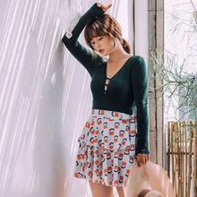 Майский купальник с высокой талией, монокини, японский цельный сексуальный слитный купальник размера плюс, закрытые Большие женские зеленые цветочные юбки феи