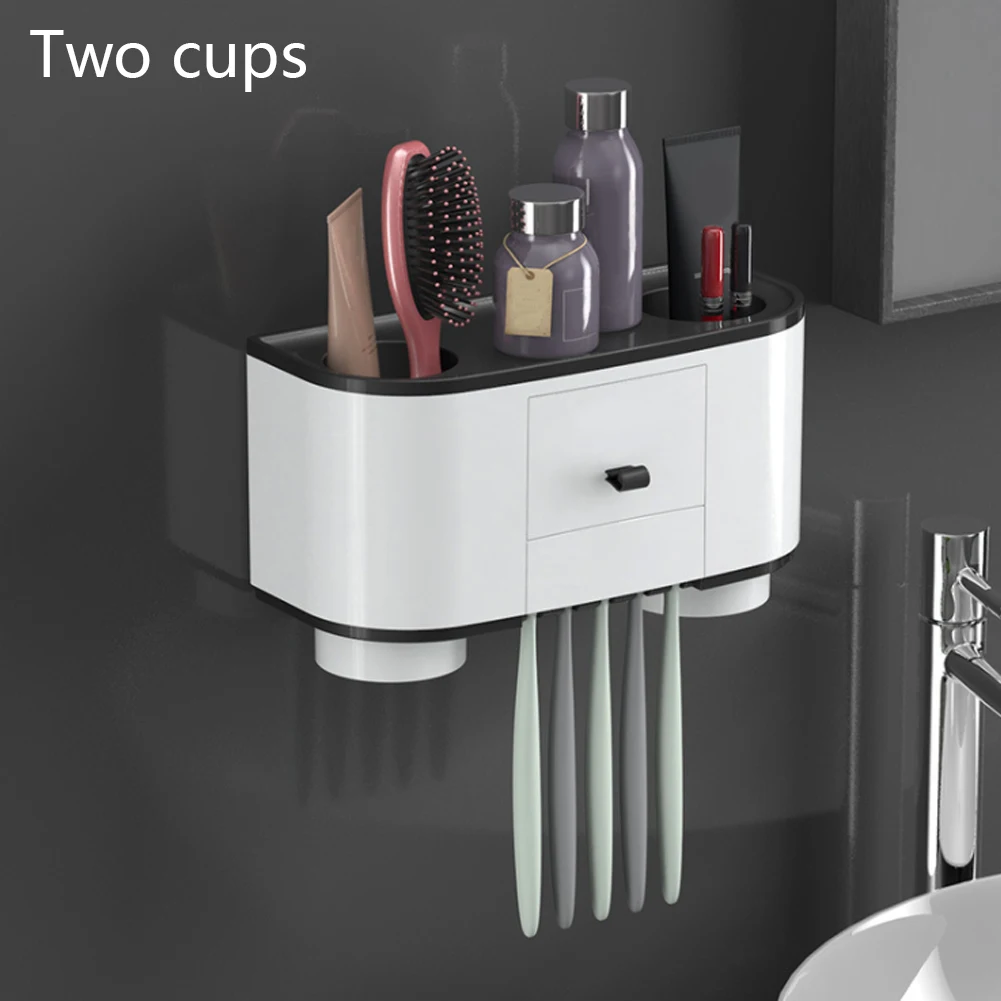 Magnetic toothbrush holder automatic toothpaste dispenser juicer for bathroom storage bathroom accessories - Цвет: Two Cup B