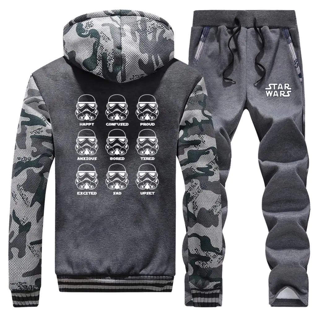 Seller Star Wars Winter Men Hoodie Sweatshirts+Trousers Suit Hip Hop Funny Print Hoodies Mens Jacket+Pants 2 Piece Sets Warm Coat Sets