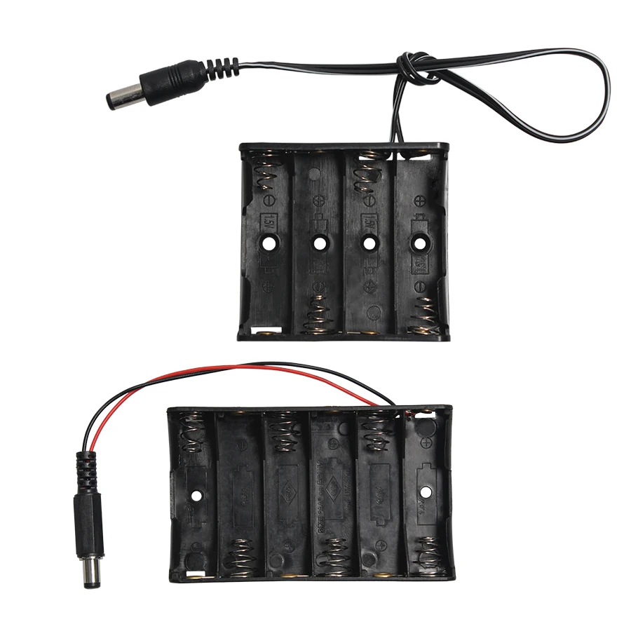 

1Pcs AA Size Power Battery Holder Box Case Storage 4 Slots 6 Slots DIY Container With Wired DC Plug 5.5*2.1mm Without Cover