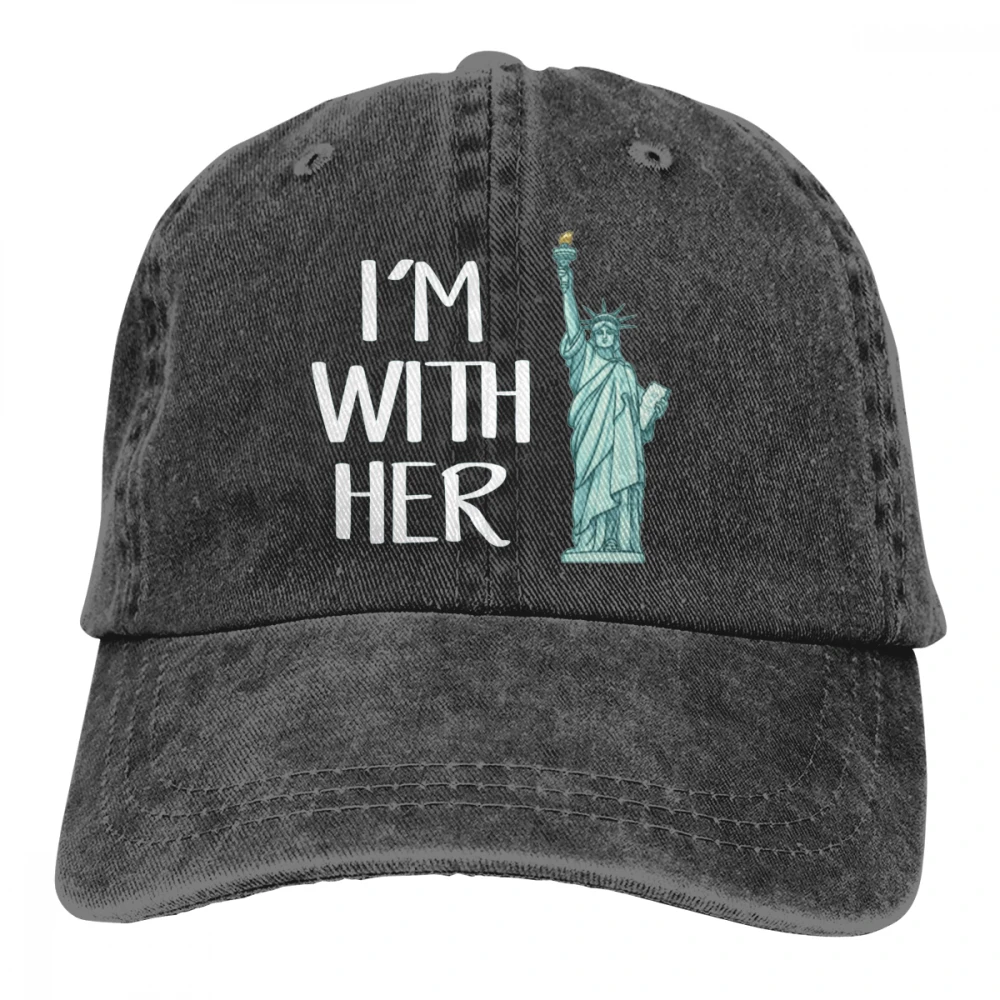 Я с ее женщина свобода Casquette темно-синий унисекс Мужские Женские джинсовые бейсболка с ремешком кепки Регулируемый Гольф папа шляпа