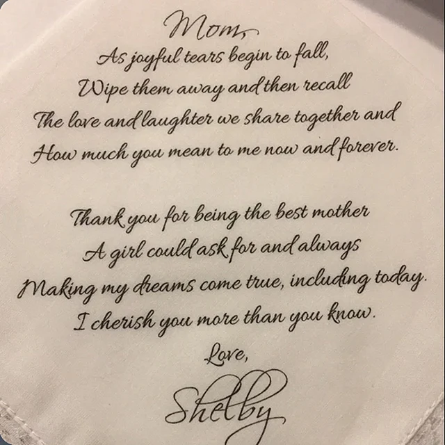 Egyéni Esküvői Zsebkendő, A Menyasszonyi Ajándék Anyja Lánytól, Kedvezmények, Vőlegény Ajándéka Nyomtatva - Image 2