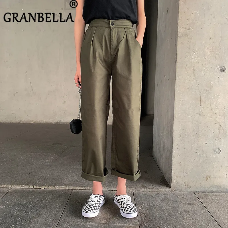 

2019 Women's Casual Solid Color Simple All-Match Straight Pockets Leisure Pant Women Harajuku Korean Trousers Chic Pants