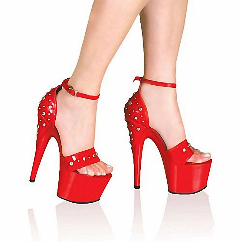 

Sexy Rivet Buckle strap women sexy high heels platform Gothic Big Size Cross dressing stripper 17CM Thin Heels 7 inches Fashion