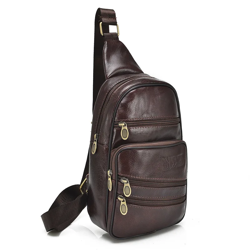 

2019 New Style Cowhide Chest Pack Men Casual Korean-style Tide Still Bag Shoulder Bag Shoulder Bag Outdoor Small Lether Bag Wall