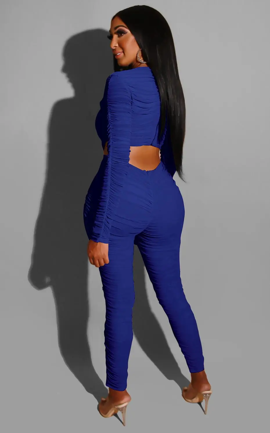 ZKYZWX Sexy Bodycon Jumpsuit Fashion Nova Overalls One Piece Club Outfits Draped Backless Long Sleeve Rompers Womens Jumpsuit