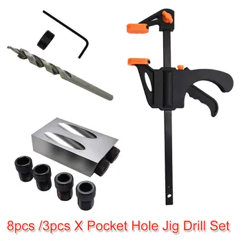 

6/8/10mm Pocket Hole Screw Jig Set 8pc /3pc 15 Degree Angle Holes Jig With Dowel Drill Set Carpenters Joint Tool For Woodworking