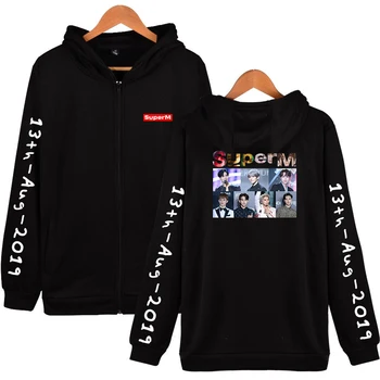 

New Fashion K-POP SuperM BAEKHYUN KAI Mark LUCAS TEN Taeyong Zipper Hoodie Sweatshirts Women Long Sleeve Super M Kpop Hooded Top