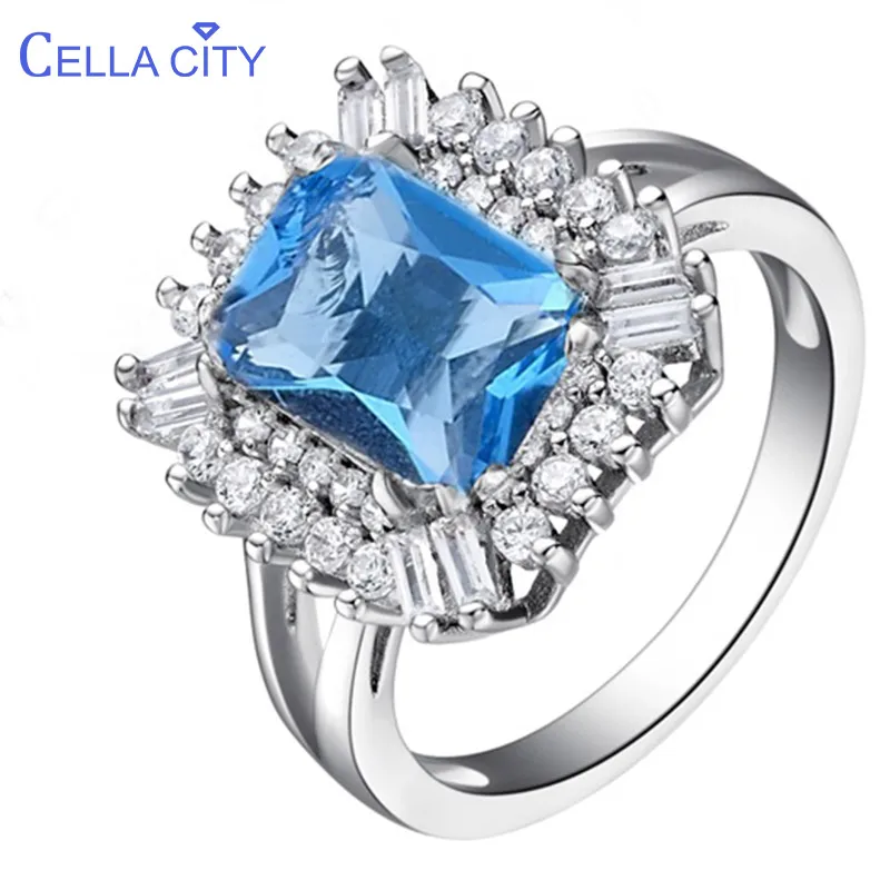 Женское кольцо из драгоценных камней обручальное серебра 925 пробы с сапфировым