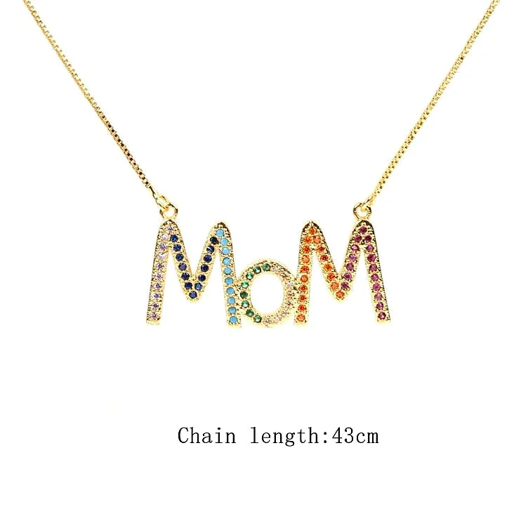 Новое поступление, персонализированное ожерелье с надписью «мама», Радужное Cz инициалы, большой алфавит, длинное женское великолепное ювелирное изделие KN069 - Окраска металла: MOM