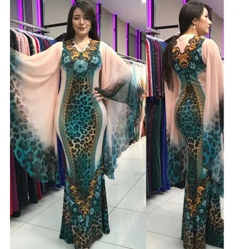 

Fashion Ruffle Leopard Print Robe Maxi Dress for Women Batwing Sleeve Chic Gown Kaftan Abaya Plus Size Dashiki African Dresses