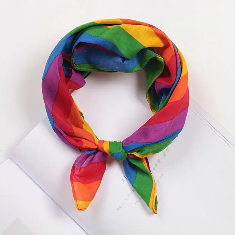 Cycling Bandana Bandana Headscarf Cotton Bandana Multifunctional Bandana Festival Rainbow Colorful Seven Stripes 55x55CM Unisex Cotton Pocket Square Scarf Headband Bandana Gay Parade Wristband Neck Tie