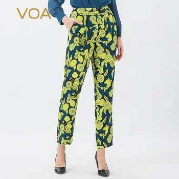

VOA silk print natural waist side zipper sloping pocket casual comfort set of long-cut Harun pants K1267