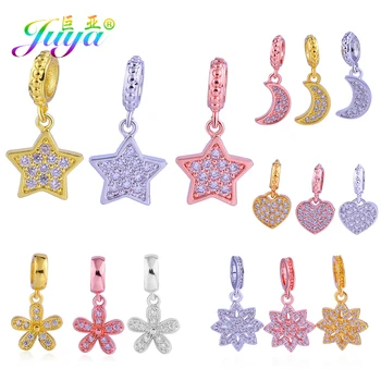 

Juya 4 pcs Wholesale Bail Charms Micro Pave Zircon Heart Star Flower Charms Pendant For Women Kids Leather Cords Jewelry Making