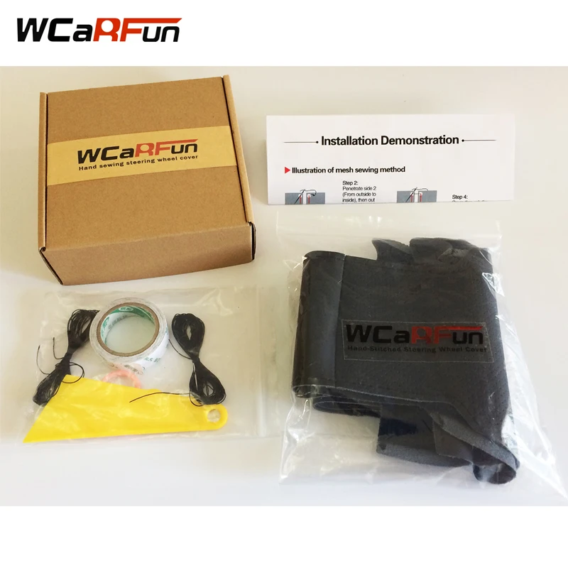 WCaRFun сшитый вручную черный чехол рулевого колеса автомобиля из искусственной