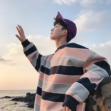 INS полосатая футболка с длинными рукавами, Мужская Корейская стильная популярная брендовая Повседневная Толстовка Ulzzang, топы, Мужская осенняя одежда, Базовая рубашка