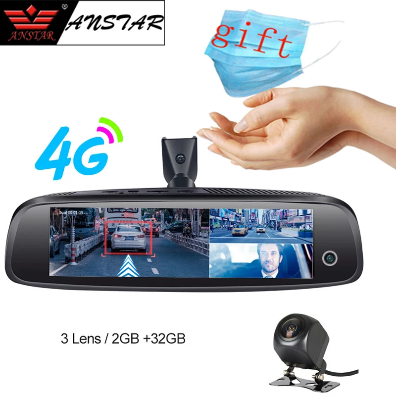 2019 ANSTAR 3CH видеорегистратор 2 ГБ + 32 камера заднего вида регистратор 4 г Android авто HD