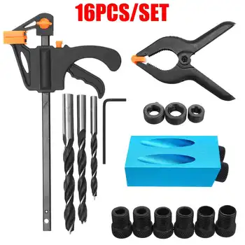 

Woodworking Pocket Hole Jig Kit System Replaceable Drill Guide 6/8/10mm Dowel Jig Angle Drill Hole Locator Wood Jointing Tools