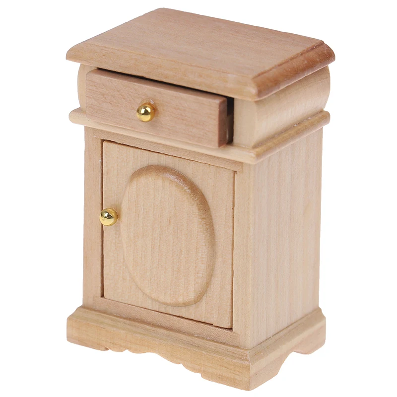 Dollhouse Miniature Unpainted Nightstand Side Table With Drawer 1:12 Scale