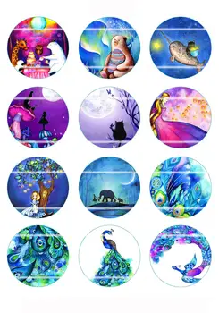 

Handmade Colorful picture Feathe Round Glass Cabochons Refrigerator magnet for Necklace Decoration and Phone Chain Accessaries21