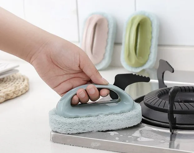 Tile sponge scrub with handle strong decontamination bath brush J03