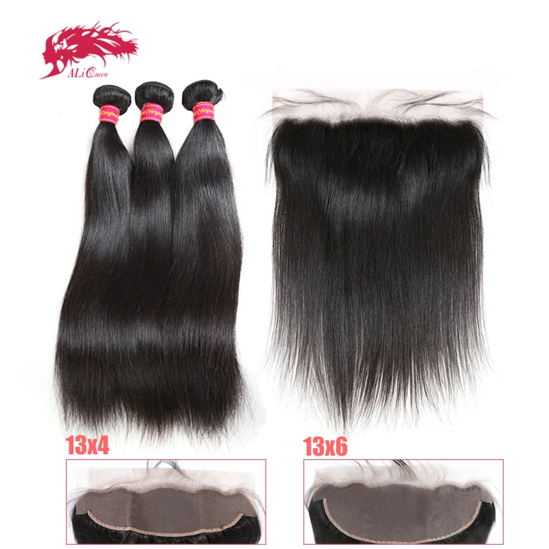 Прямые пряди волос с фронтальным Ali Queen Hair 3 шт. натуральные человеческие волосы Remy
