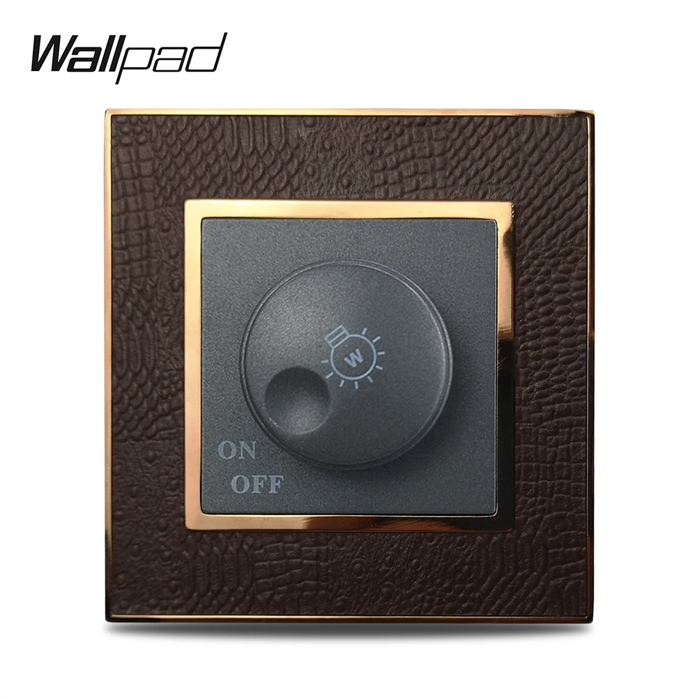 

Hot Sale Dimmer Wallpad Luxury Leather Panel Silver Gold Frame Light Switch Rotate Button Wall Switches 500W