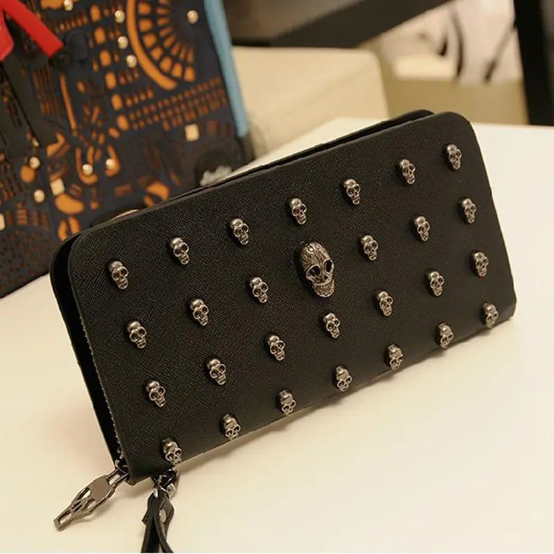 Женский кошелек, персональный череп, Ретро стиль, длинный, Carteira Portfel Cartera Mujer, светильник, карта, посылка, Мерцающая Пряжка, держатели, клатч