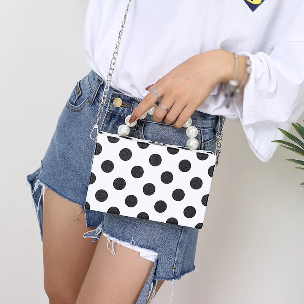

Dots Women bag Pearl Handle Lock bags Wave Box Point Small Square Bag Chain Cross Body Purse Shoulder Handbags bolsas feminina