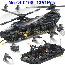 Ql0108 1351 шт городской военный спецназ полицейский транспортный вертолет 10 фигурок строительный блок игрушка