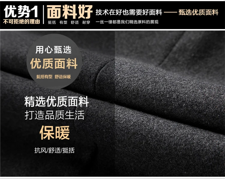 Зимние Для мужчин средней длины Slim Fit шерстяное пальто Повседневное с текстильной отделкой из хлопка; Тренч