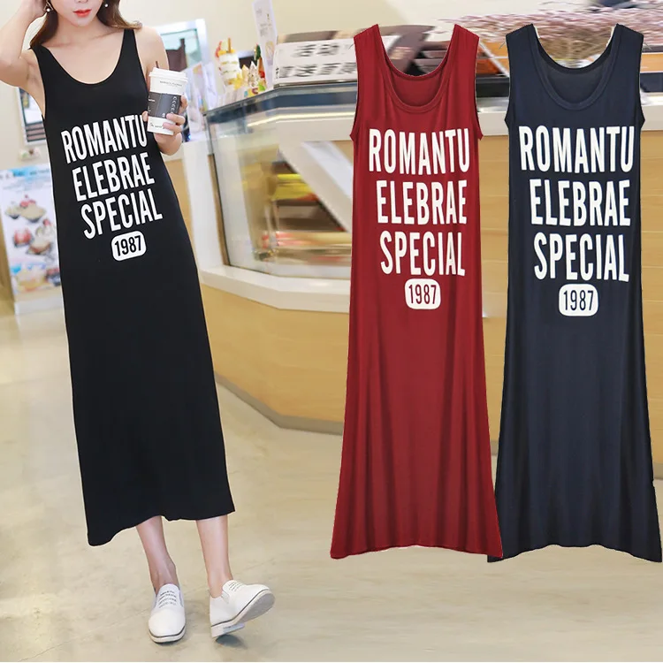 

Summer Modal Dress Korean-style WOMEN'S Wear Vest Dress Long Skirts Bohemian Mopping Beach Skirt Europe And America Large Size