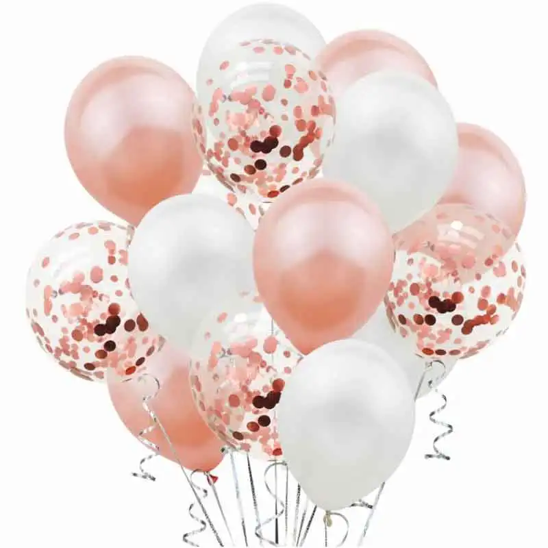 rose gold white 15 шт./лот 12 дюймов прозрачные латексные шары Конфетти украшения для дня рождения Детские шарики для свадебного украшения - Цвет: rose gold white
