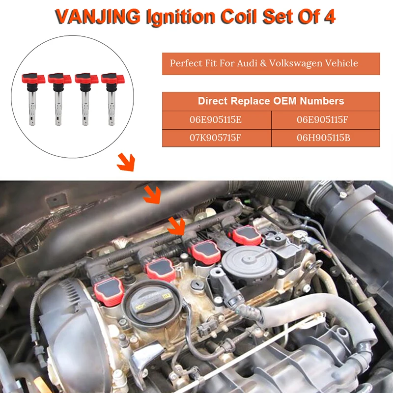 Транспортные средства катушки зажигания Замена 06E905115E 07K905715F 06H905115B 06E905115F для VW GTI Rabbit Passat Golf для Audi A4/A6 TT