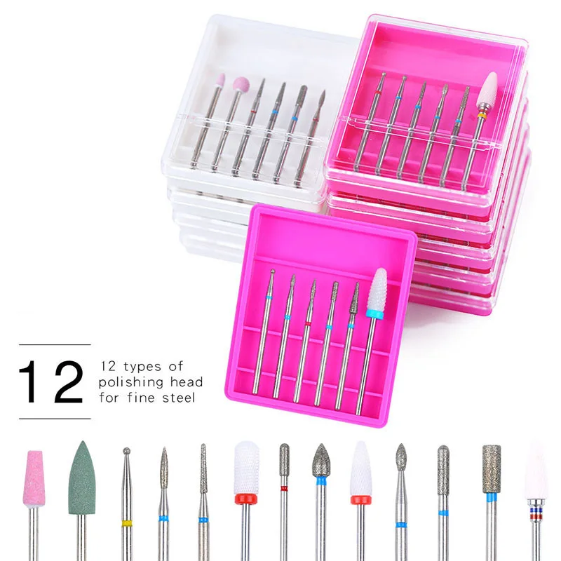  6PCS Ceramic Diamond Nail Drill Bits Set Tungsten Carbide Milling Cutter Manicure Pedicure Gel Remo