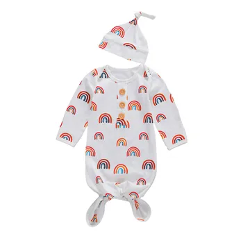 

2020 Baby Bedding Clothing 2PCS Newborn Rainbow Print Outfit Baby Long Sleeve Round Neck Sleeping Bag Infant Blanket and Hat Set