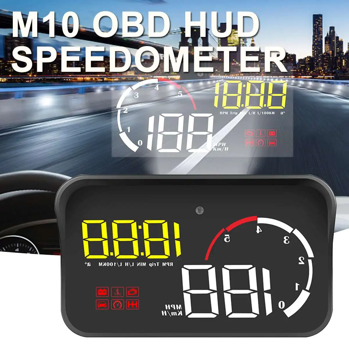 M10 Автомобильный дисплей головы вверх OBD2 износ автомобиля напоминание скорость сигнализации навигационный проектор дисплей для скорости сигнализации