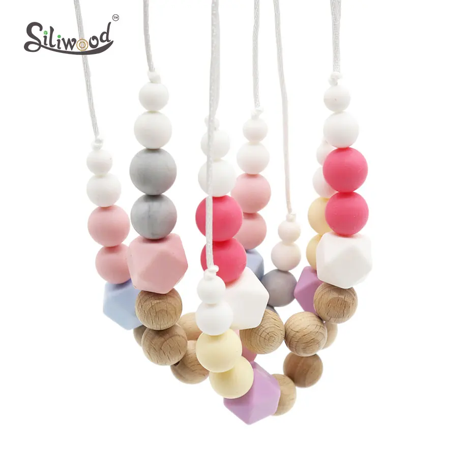 Baby Teething Silicone Necklace Toys BPA Free Wood Teether Pacifier Pendant Nursing Accessories Gifts Children Products | Мать и ребенок