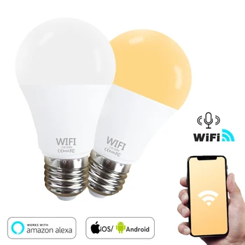 

Dimmable 15W E27 B22 WiFi Smart Light Bulb LED Lamp App Operate Alexa Google Assistant Control Wakeup Smart Night Light For Home