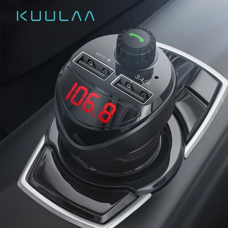 KUULAA автомобильное зарядное устройство с FM передатчик, bluetooth-ресивер аудио mp3-плеер TF карта Автомобильный комплект 3.4A двойной USB Автомобильное зарядное устройство для телефона