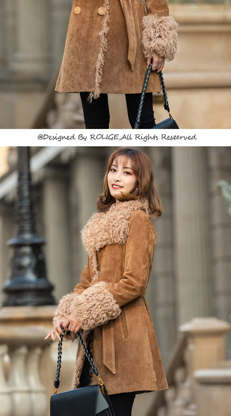 Suede Outside Natural Fur Collar Women's Winter Jackets With Belt Vintage Style Jackets Women Fashion Dropshipping Jacket