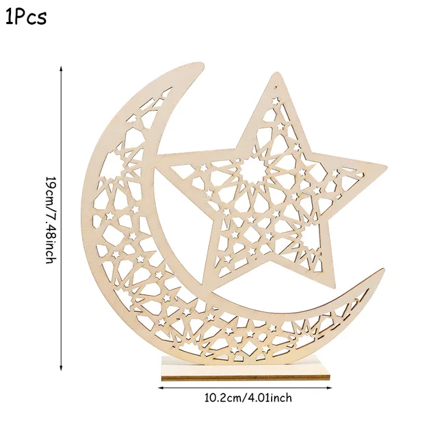 EID Mubarak Wooden Pendant with LED Candles Light Ramadan Decorations For Home Islamic Muslim Party Eid Decor Kareem Ramadan Style14