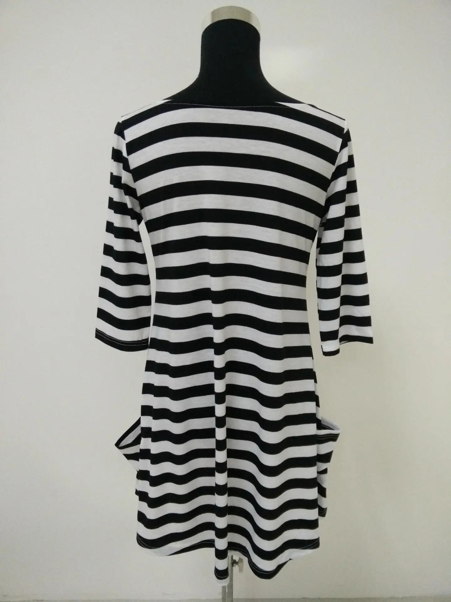 spring and summer black and white striped pocket decoration half sleeve casual dress parent-child
