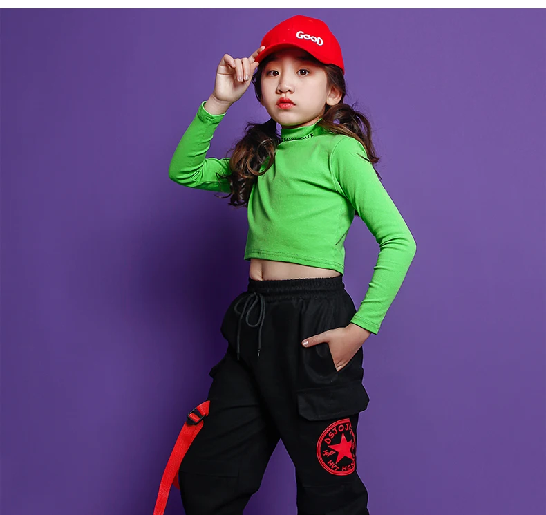 Fashion Children Jazz Dance Costume For Girls Hip Hop Street Dancing Costumes Crop Top Pants Kids Performance Dance Clothes (1)