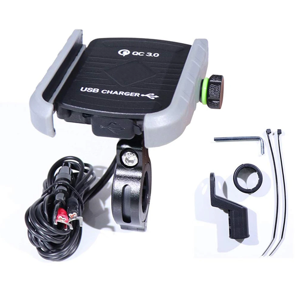 Алюминиевый держатель подставки для мобильного телефона мотоцикла с QC 3,0 USB зарядное устройство gps для велосипеда мотоцикла держатели для мобильных телефонов подставки - Цвет: Sliver