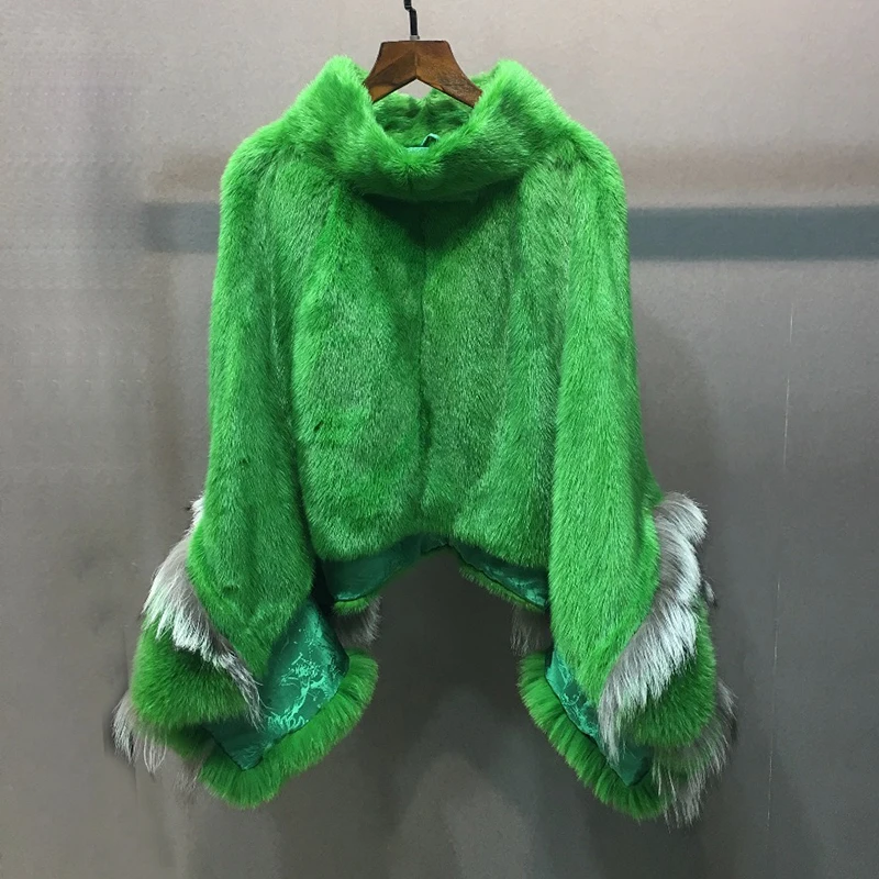 100% натуральное модное пальто из натурального меха норки Женское зимнее пончо с