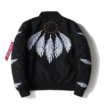 

2020 New Mens Autumn Jacket Print feathers Stand Collar Bomber Jacket Fashion Outwear Men's thin Coat Bomb Baseball warm Jackets