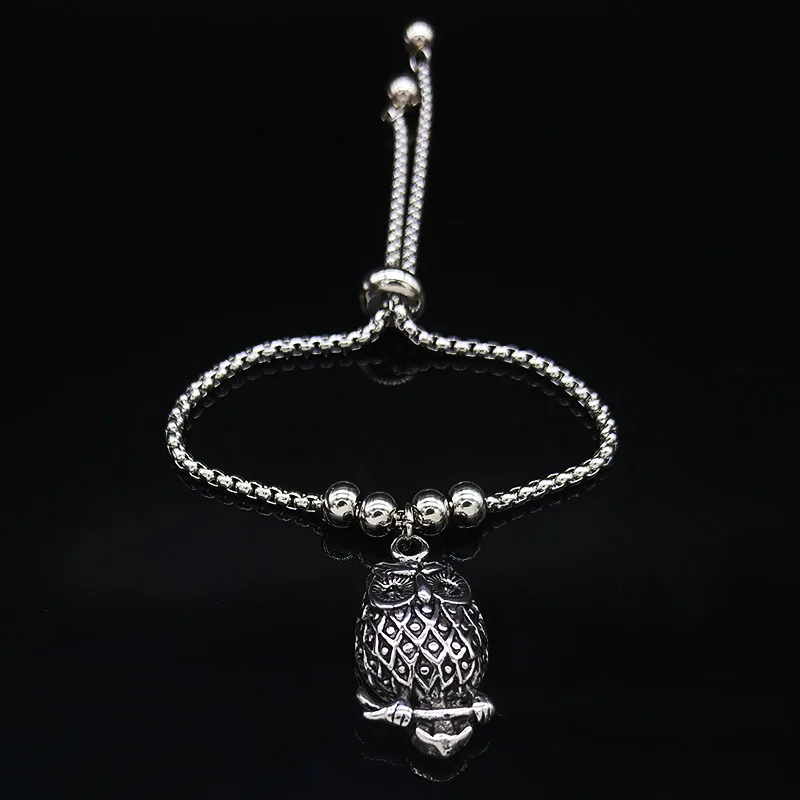Готический браслет из нержавеющей стали с черепом женский серебряный браслет ювелирный браслет на запястье jonc acier inoxydable femme B18267 - Окраска металла: Owl