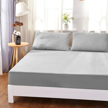 

Children Anti-mite Mattress Cover Striped Waterproof Solid Color Non-slip Bed Mattress Protector Multiple Sizes Fitted Sheet